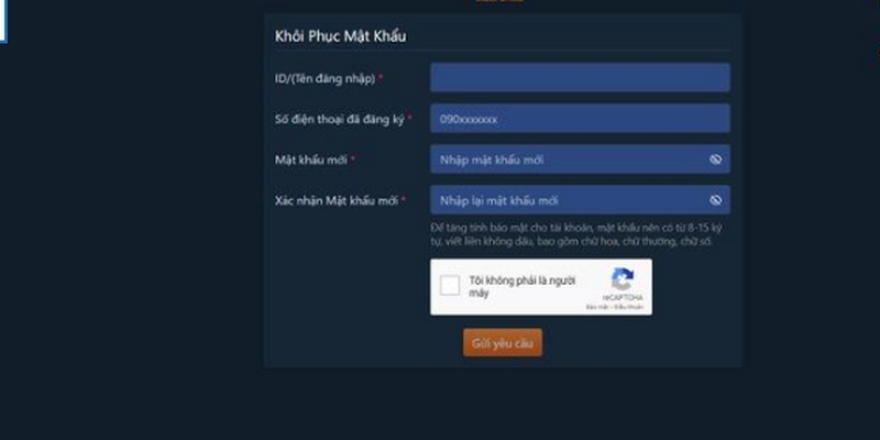 Khi bet thủ nhấn vào nút "Quên trang web sẽ chuyển sang  trang mới